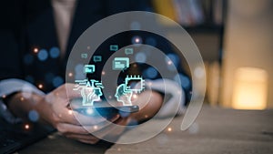 Chatbot Chat with AI, Artificial Intelligence. man using technology smart robot AI, artificial intelligence by enter command