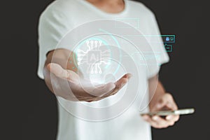 Chatbot Chat with AI, Artificial Intelligence. Person using technology smart robot AI, artificial intelligence