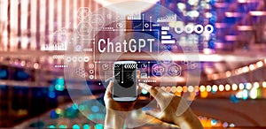 Chatbot ChatGPT - Aartificial Iintelligence theme with big city at night photo