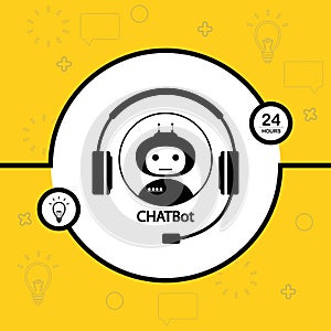 Chatbot concept background,black and white robot and headphones