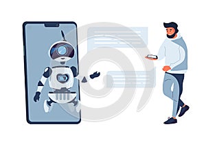 Chatbot concept. Chat bot customer support. Artificial intelligence. Online help service. Vector flat illustration