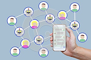Chatbot concept with instant messenger displayed on smart phone