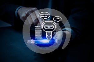 Chatbot conversation Ai Artificial Intelligence technology online customer service.Digital chatbot, robot application, OpenAI