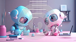 Chatbot conversation assistant, 3D render style. AI Generated