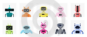 Chatbot cute avatars in different colors set, funny portraits of bots in GPT chat photo