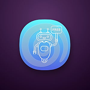 Chatbot with free in speech bubble app icon