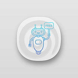 Chatbot with free in speech bubble app icon