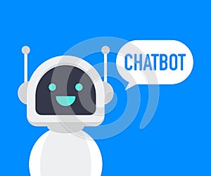 Chatbot icon. Cute smiling robot, chat bot say hi.Vector modern flat cartoon character illustration. Voice support service bot. photo