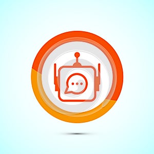 Chatbot icon design illustration, Chat conversation icon, Online support service bot sign, Orange Color Button Design