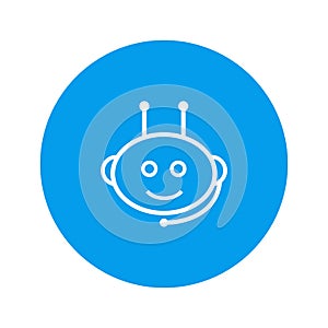 Chatbot icon in headphones with mic on blue backgroud Vector illustration