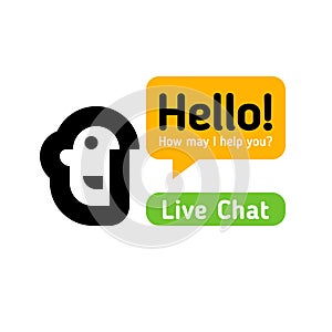 Chatbot icon or logo with head and bubble speech