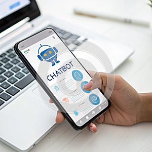 Chatbot with mobile device isolated on white background