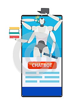 Chatbot online technology, vector illustration. Virtual mobile communication concept, artificial intelligence in