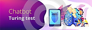 Chatbot passing the Turing test concept banner header.
