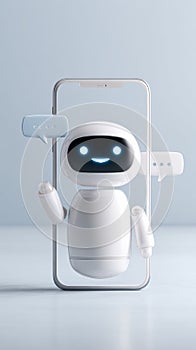 Chatbot robot sending messages on smartphone screen