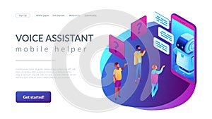 Chatbot technology isometric 3D landing page.