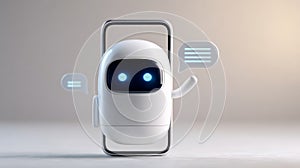 Chatbot virtual assistant emerging from smartphone screen