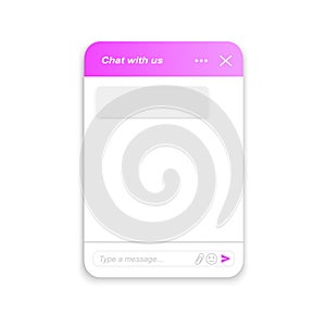 Chatbot window example. Virtual assistant bot form. Life chat customer service template. Mobile messenger app interface