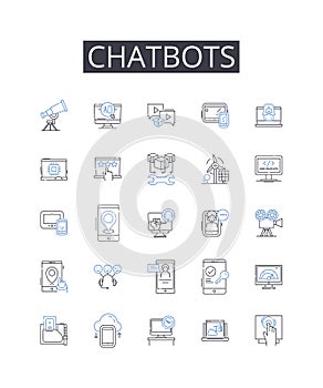 Chatbots line icons collection. Evaluate , Estimate , Assess , Rate , Judge , Determine , Analyze vector and linear