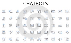 Chatbots line icons collection. Regulation, Lawmaking, Statutes, Bills, Mandates, Ordinances, Policies vector and linear