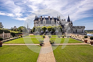 Chateau Amboise with renaissance garden on the foreground. Loire valley, France