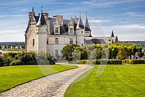 Chateau Amboise with renaissance garden on the foreground. Loire valley, France