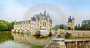 Chateau of Chenonceau with river Cher