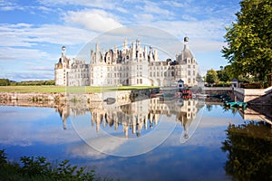 Chateau de Chambord, royal medieval french castle with reflectio