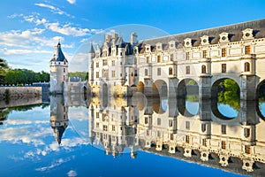 Chateau de Chenonceau is a french castle spanning the River Cher near Chenonceaux village, Loire valley in France