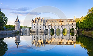 Chateau de Chenonceau is a french castle spanning the River Cher near Chenonceaux village, Loire valley in France