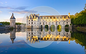 Chateau de Chenonceau is a french castle spanning the River Cher near Chenonceaux village, Loire valley in France