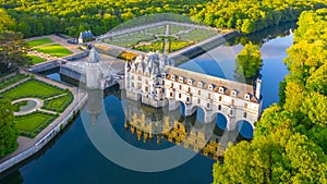 Chateau de Chenonceau is a french castle spanning the River Cher near Chenonceaux village, Loire valley in France