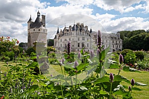 Chateau de Chenonceau, overlooking the River Cher at Chenonceaux in the Loire Valley, France.