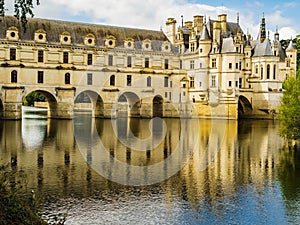 Chateau de Chenonceau spanning the river Cher,  Loire valley, France