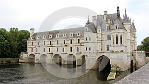 Chateau de Chenonceau, view from the gardens on the northern bank of Cher River, France