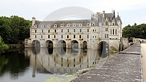 Chateau de Chenonceau, view from the gardens on the northern bank of Cher River, France