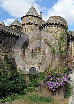 The Chateau de Fougeres: Medieval black roofed castle and town on the edge of Brittany, Maine and Normandy, Fougeres, France