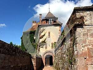 Chateau de La Petite-Pierre & x28;Castle of La Petite Pierre& x29; in a nice summer time, around with Vosges du Nord Natural
