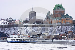 Chateau Frontenac and Saint Lawrence River in winter