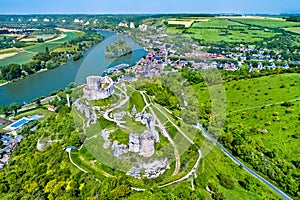 Chateau Gaillard, a ruined medieval castle in Les Andelys town - Normandy, France