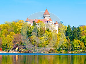 Chateau Konopiste reflected in the water, Central Bohemia, Czech Republic