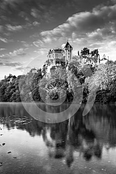 Chateau Monfort at sunrise Dordogne Perigord Noir France