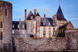 Chateau of Sully-sur-Loire in the evening, France