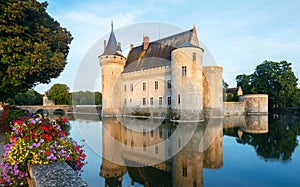 The chateau of Sully-sur-Loire at sunset, France