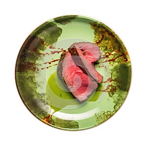 Chateaubriand On A Limegreen Abstraction Round Plate, French Dish. Generative AI