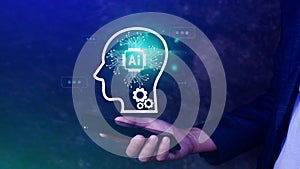ChatGPT Chat with AI or Artificial Intelligence, using touch AI icon on virtual screen, robot application, Digital chatbot, OpenAI