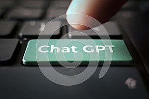 ChatGPT on keyboard button for Chat with AI or Artificial Intelligence. smart AI or artificial intelligence using an