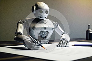 Chatgpt robot writing on paper. Generative ai photo