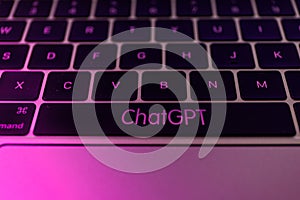 ChatGPT text on PC keyboard. ChatGPT is a chatbot launched by OpenAI