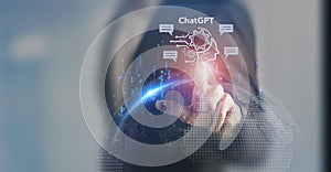 ChatGPT, using and chatting artificial intelligence chatbot. Digital chatbot, chatGPT, robot application